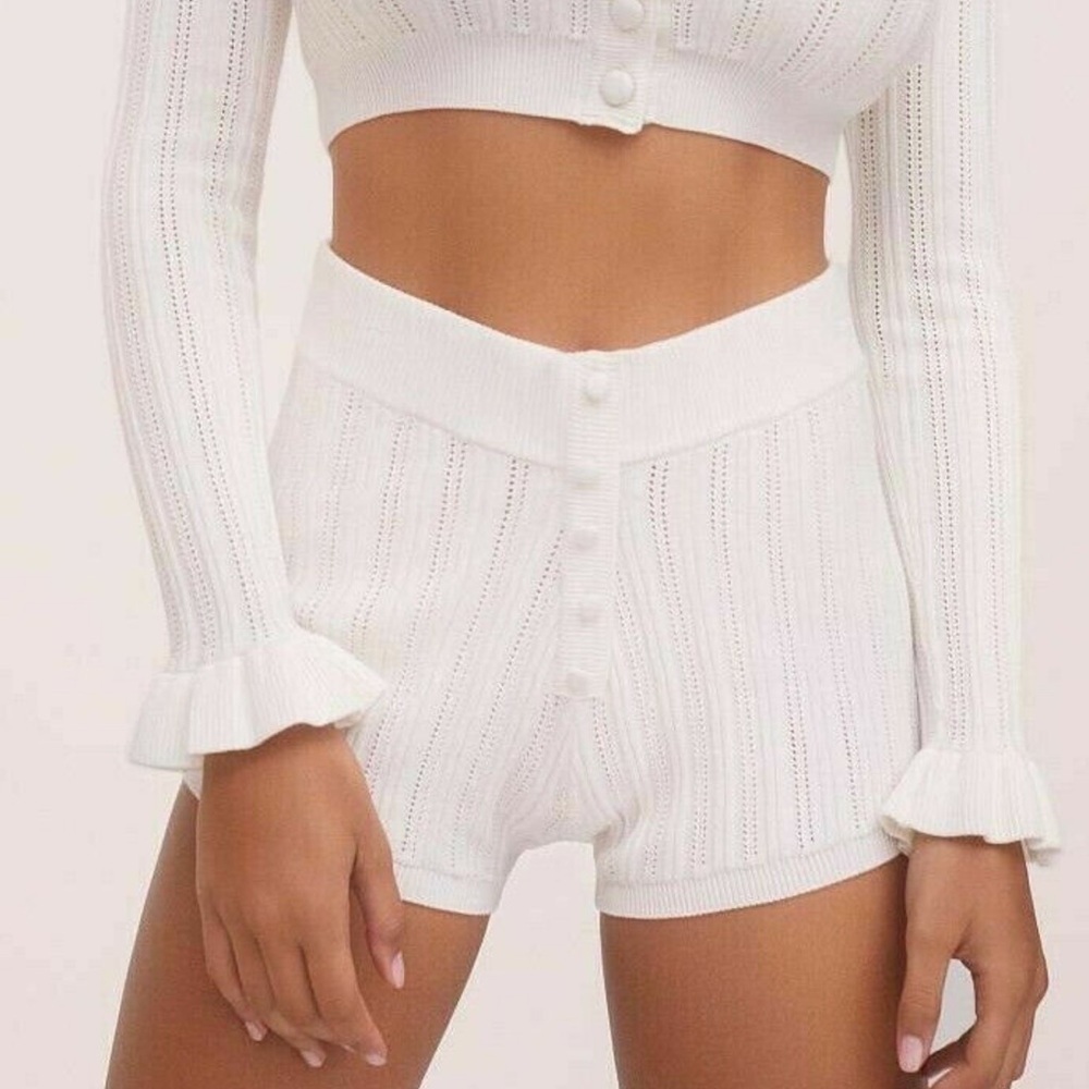 For Love & Lemons Camille Knit Shorts NWT M Cream Ribbed Lounge Boho